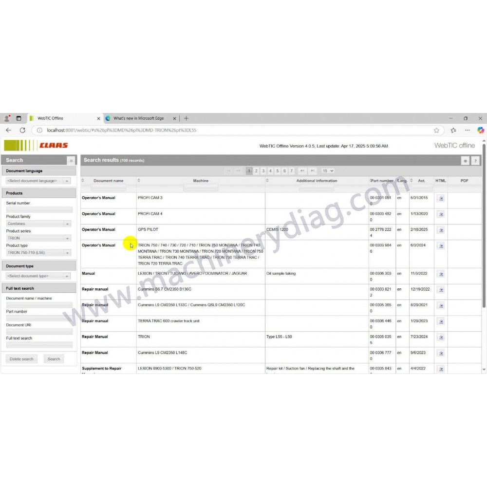 CLAAS Webtic Offline Service and Repair System English 2025.03